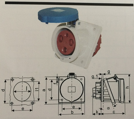 2015 Newest Angled Panel Mount Socket IP44 63A