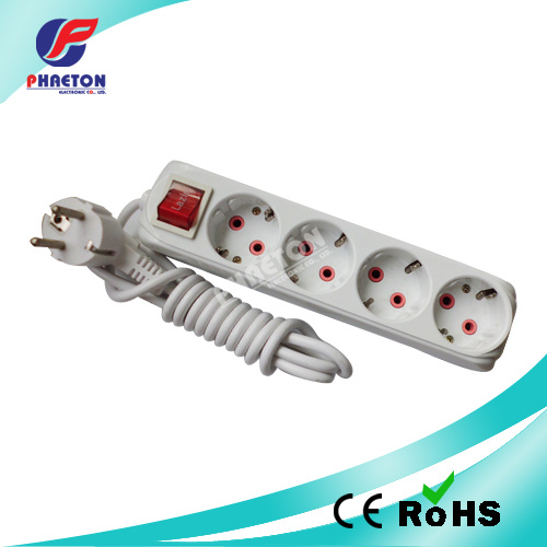 4 Ways Europe Extension Socket with Switch