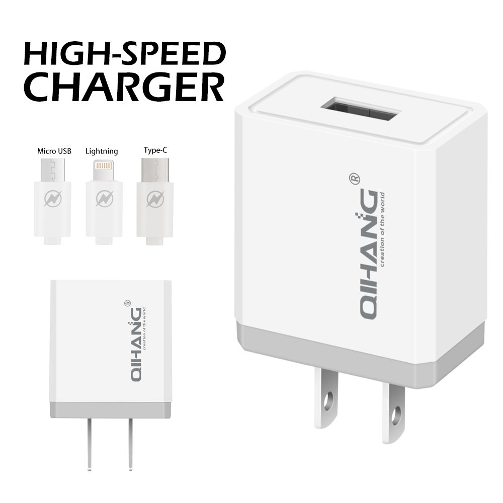 2.4A Fast Mobile Phone USB Charger with Lightning USB Cable