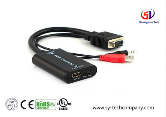 VGA to HDMI Cable with USB Power 3.5mm Audio up to 1080P