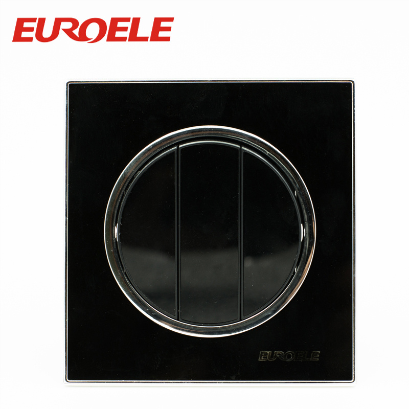 3 Gang 10A Black Color Round Push Button Wall Switch