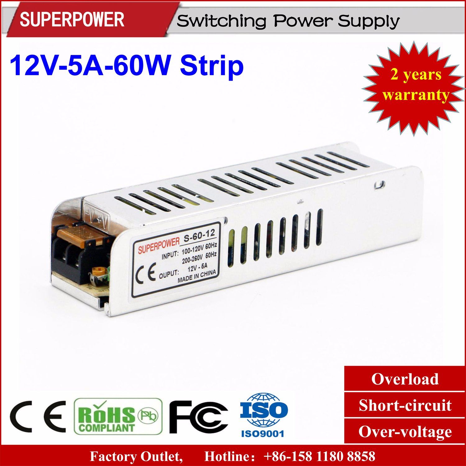 12V 5A 60W Strip Power Supply for LED Light Box