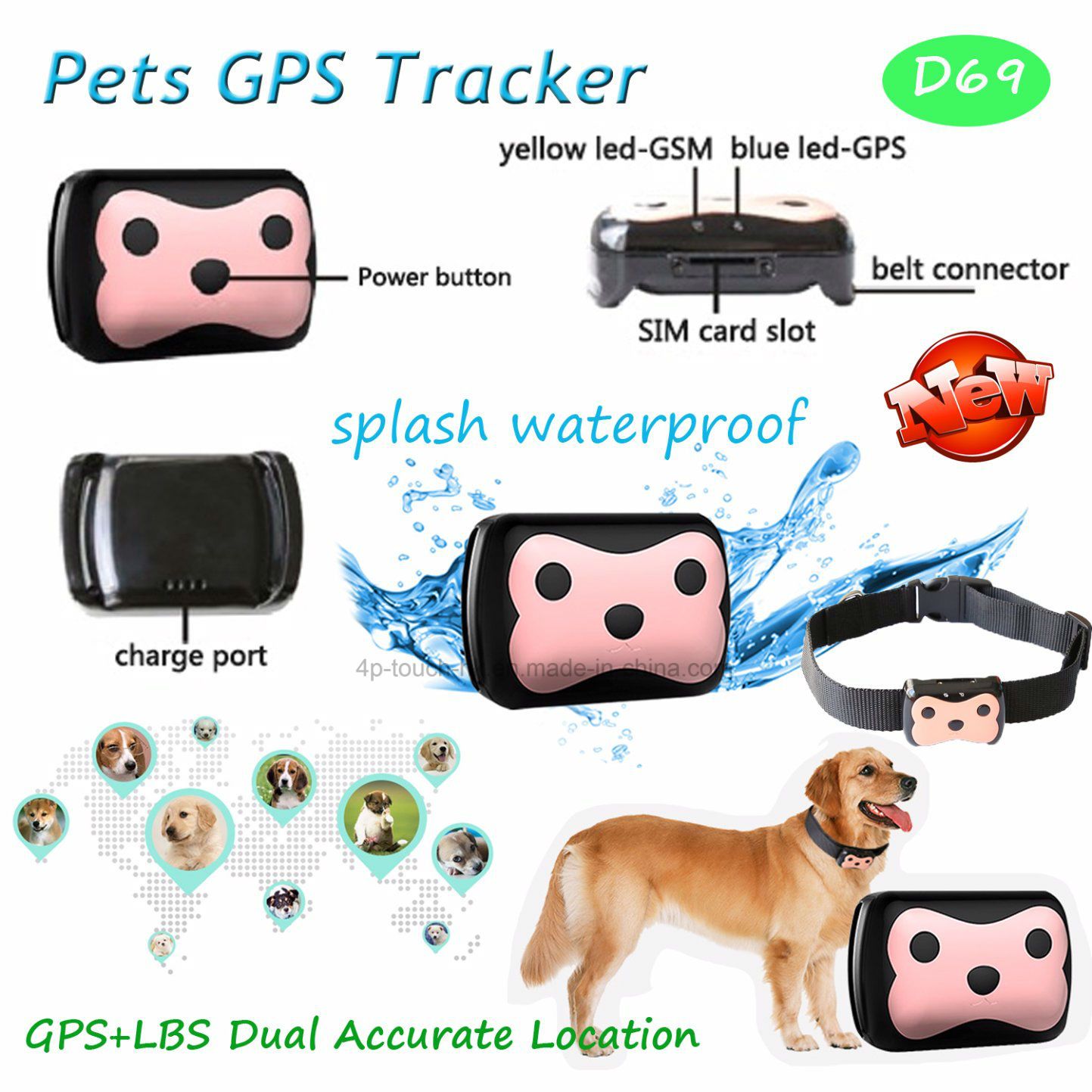 2g GPS Tracker for Pets with Two-Way Communication (D69)