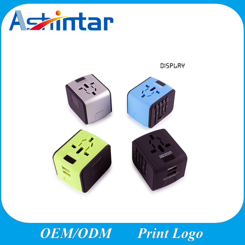 LED Voltage Display Universal World Plug Travel Adapter Converter with Dual USB Charger