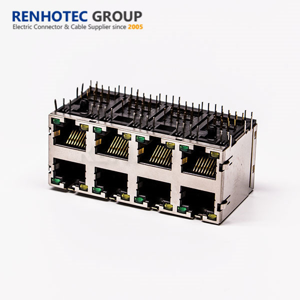 2*4 Shielded RJ45 Connector with LED Light