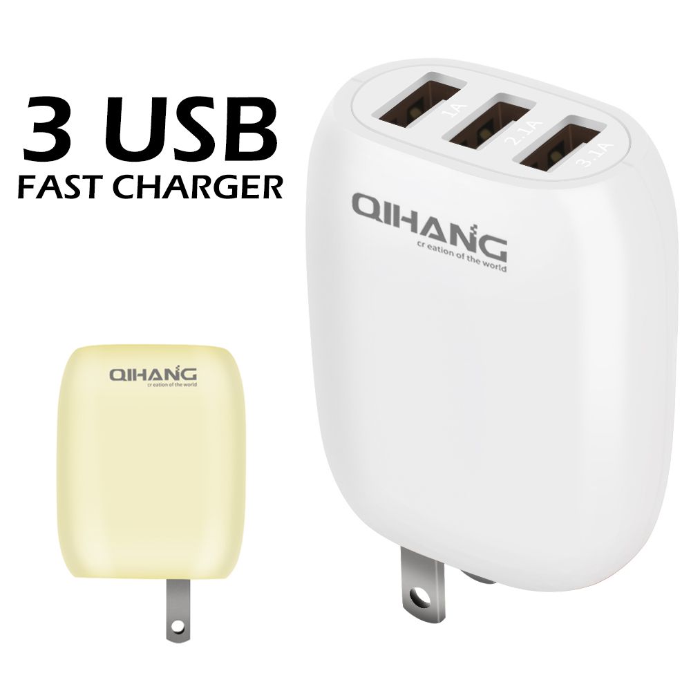 3.1A Three USB Fast Mobile Phone USB Travel Charger (white)