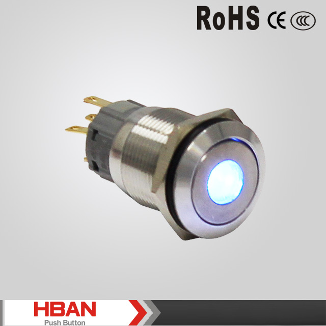 19mm Vandal Resistant LED Illumilated IP67protection Level Push Button Switch