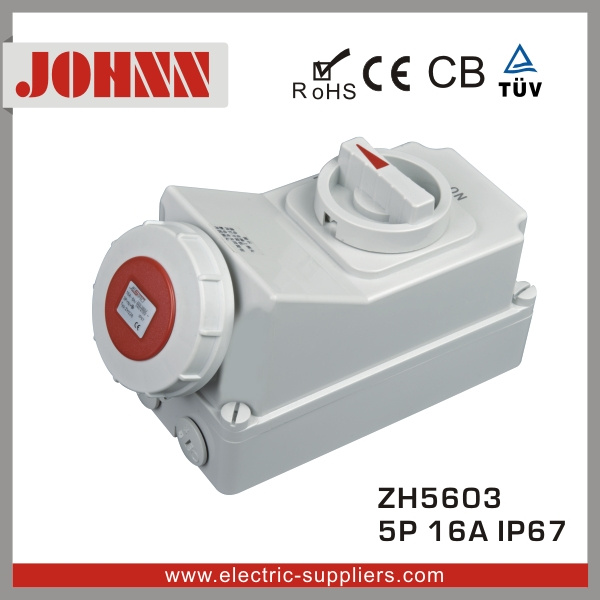 IP67 5p 16A Socket with Switches and Mechanical Interlock
