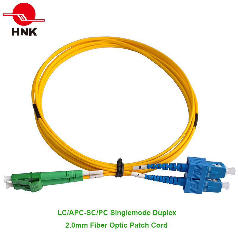 LC/APC-SC/PC Fiber Optic Patch Cord, Singlemode, Duplex, Yellow, 2.0mm, Custom Length