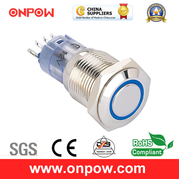 Onpow 16mm Illuminated Push Button Switch (LAS2GQF-11E/R/12V/N, CE, CCC, RoHS)