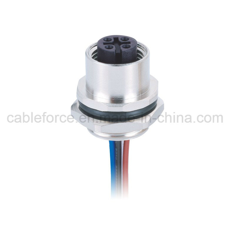 M12 4pin Female Panel Rear Mounting Connector Solder with Wires for Automation and Sensor
