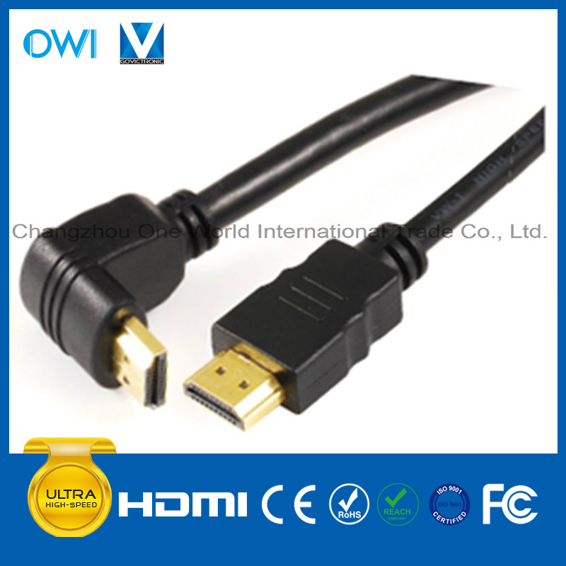 Black HDMI 19pin Plug (90degree) to Plug Cable