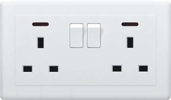 British Standard Double 13A Switched Socket Outlet with Neon