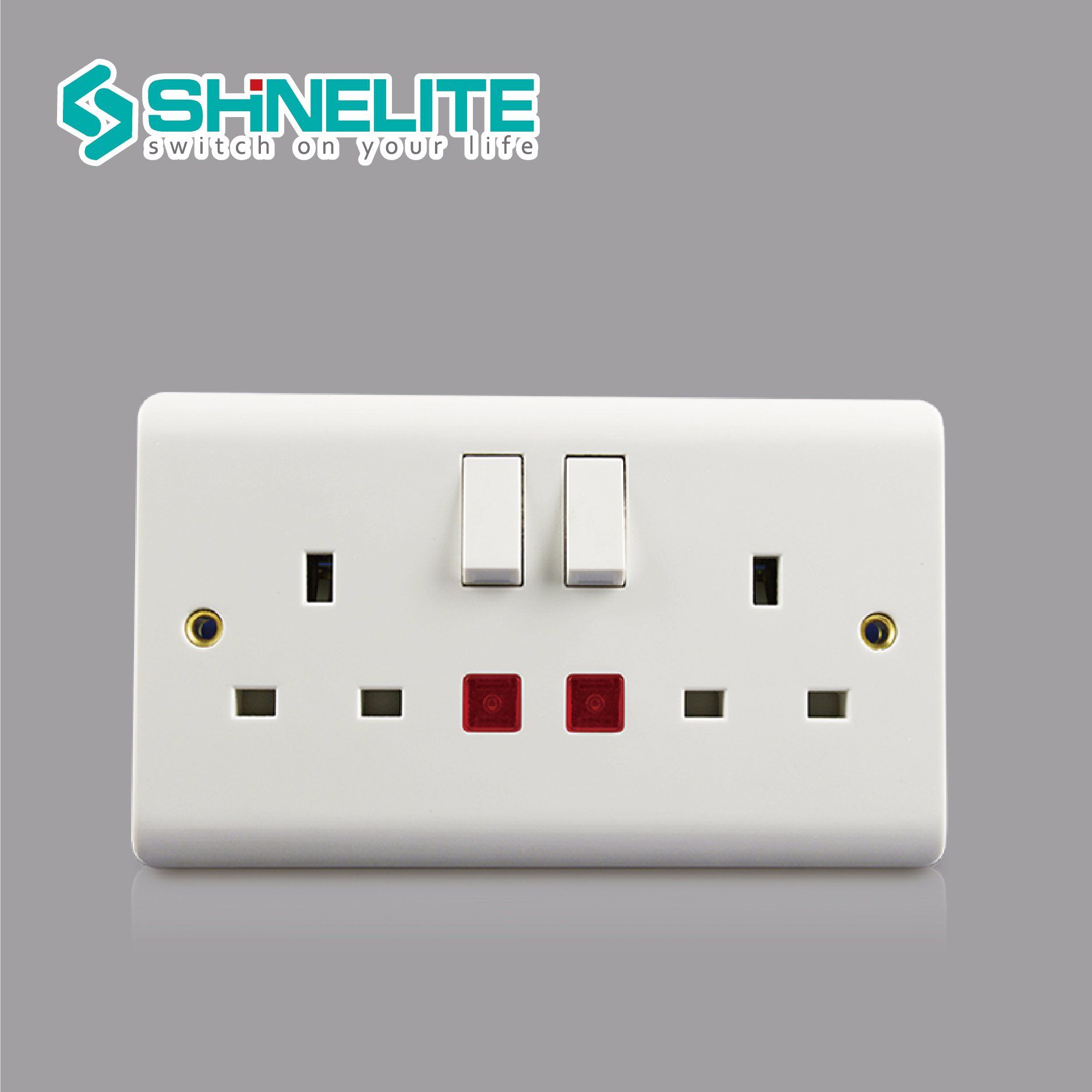 BS 1363 2 Gang 13A Switched Socket with Neons