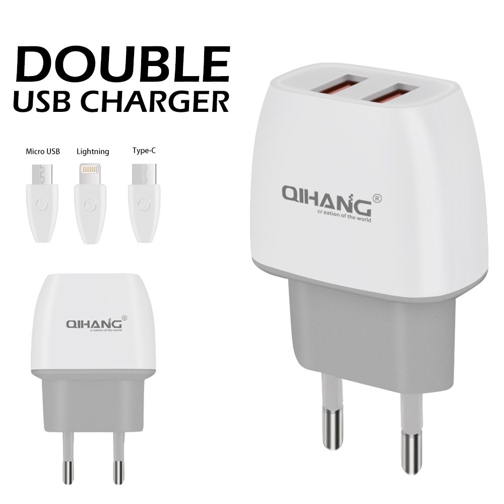 2.4A Double USB Fast Phone USB Charger with Type-C Cable