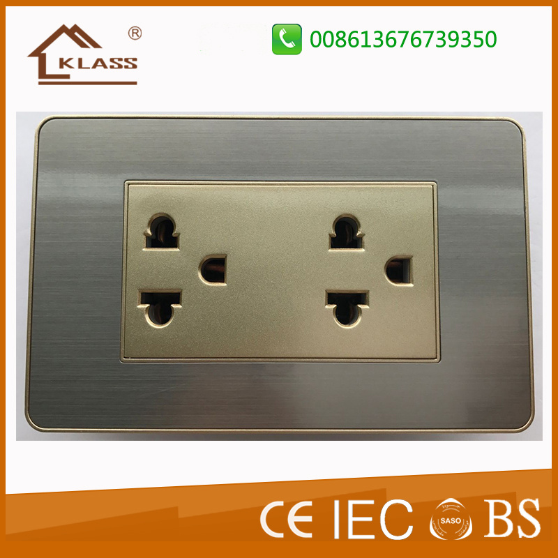New Design Brushed Stainless Steel Double Gang Thailand Socket