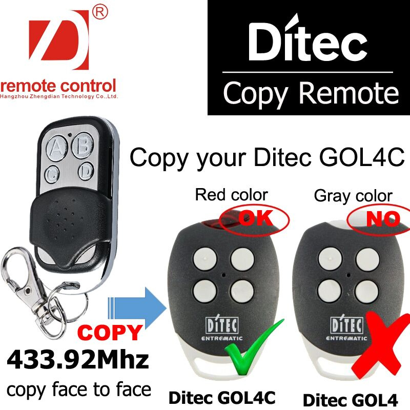 Duplicator for Ditec Gol4c Red Light Universal Remote Control 433MHz