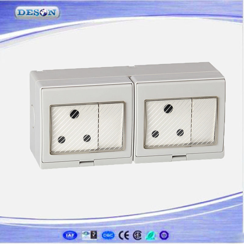 IP55 2 Gang Switch and 2 Gang South Africa Socket Waterproof Switch Socket