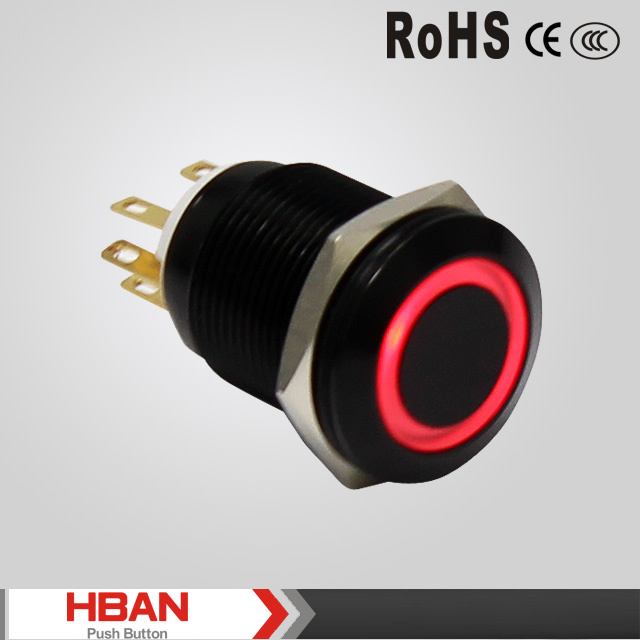 19mm Black Alluminum Anodized Colored LED Light Momentary Push Button Switch