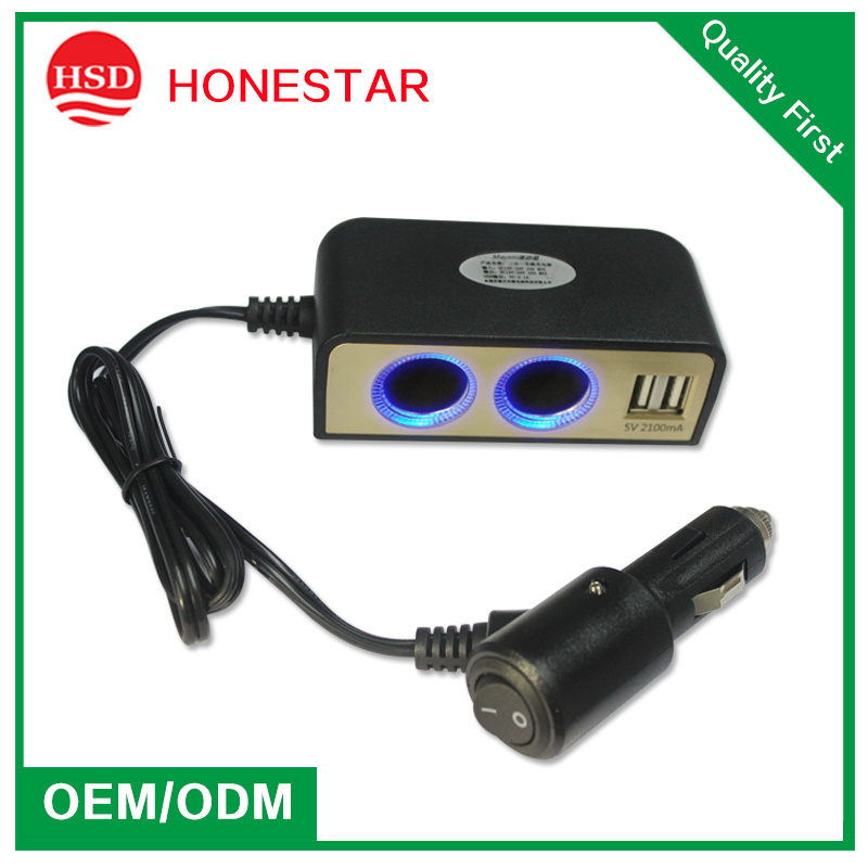 2 Way Plug Socket Car Cigarette Lighter USB Plug Charger