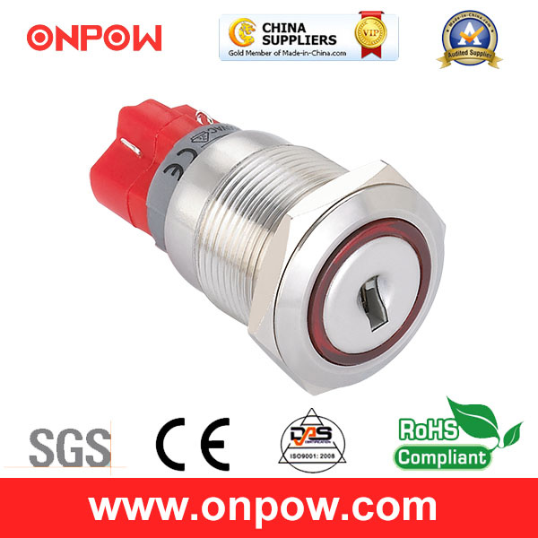 Onpow 19mm Metal Pushbutton Switch (LAS1GQ-11Y/21, CE, CCC, RoHS compliant)