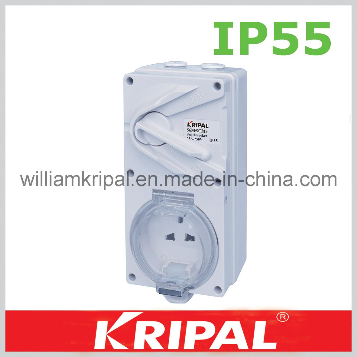 IP55 13A 3pin Weatherproof Switched Socket