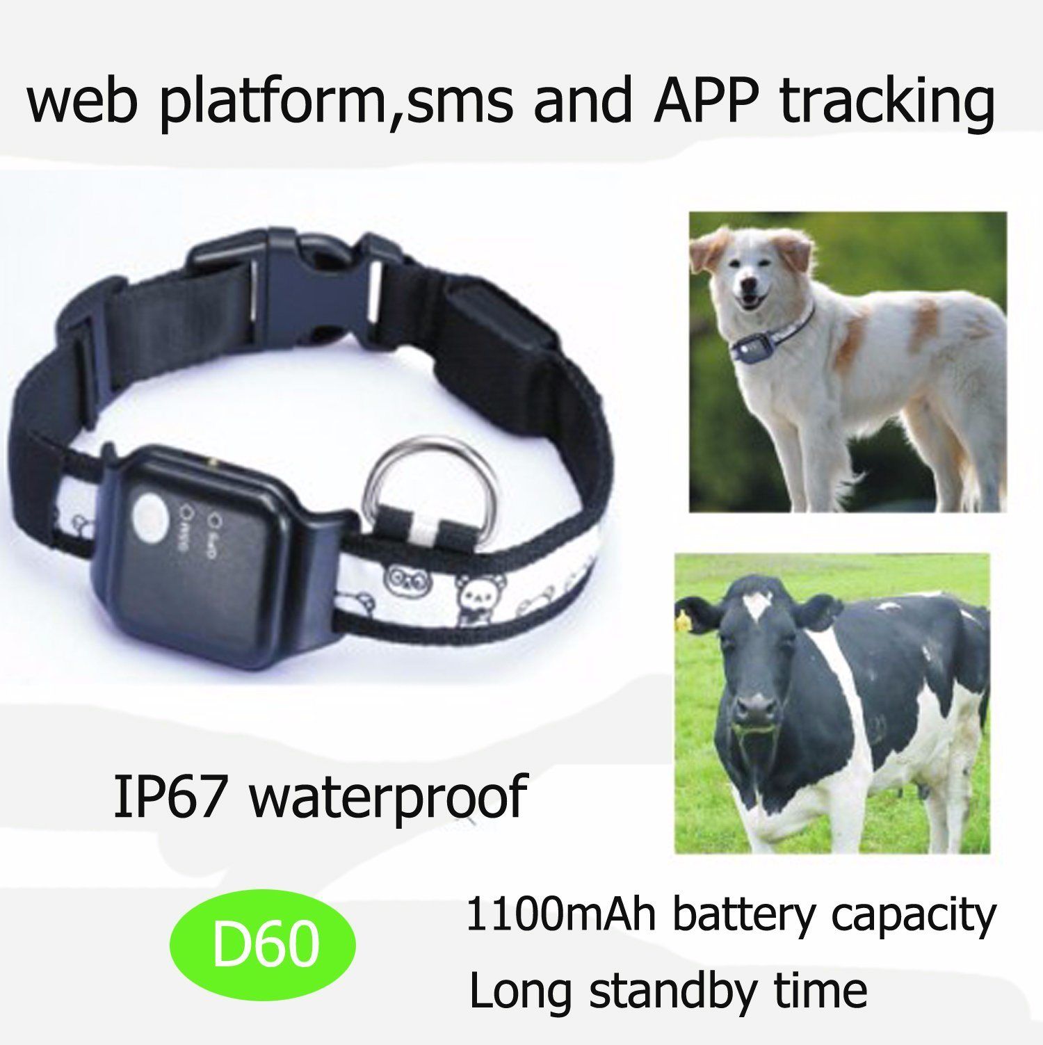 IP66 Waterproof Pets GPS Tracker with 1100mAh Battery D60