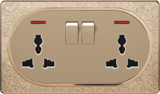 Pattern Design Metal Surface Double 13A Square-Pinned Wall Socket and Two Gang Wall Switch UK Standard