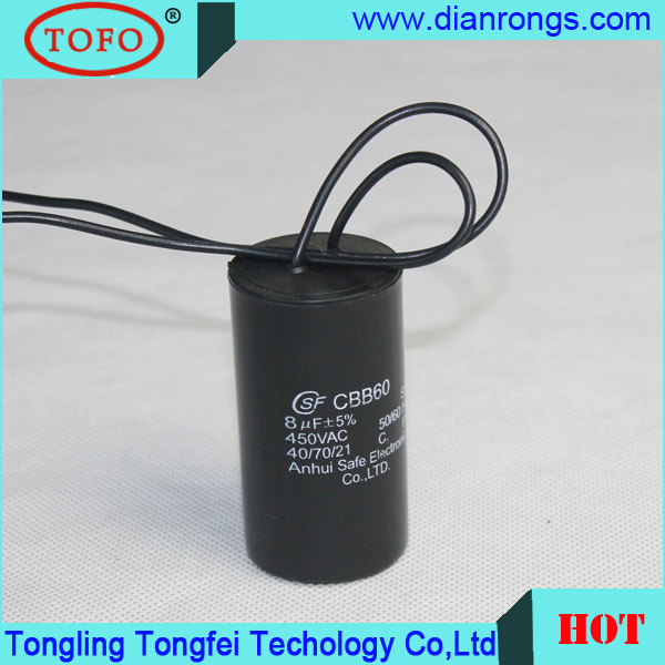 Cbb60 Motor Run Capacitor with Wires 450V 8UF