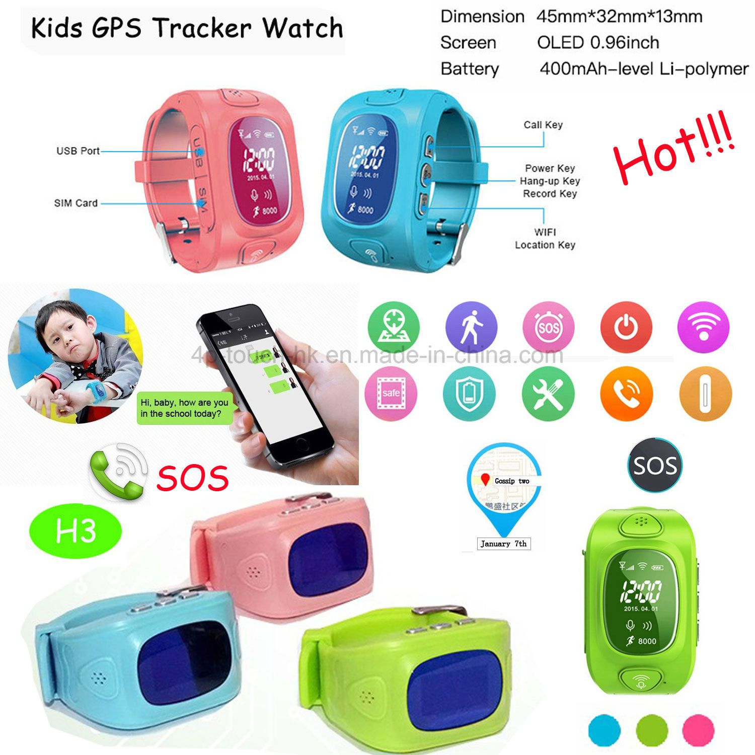 Multiple Languages Kids GPS Tracker Watch with Sos Button (H3)