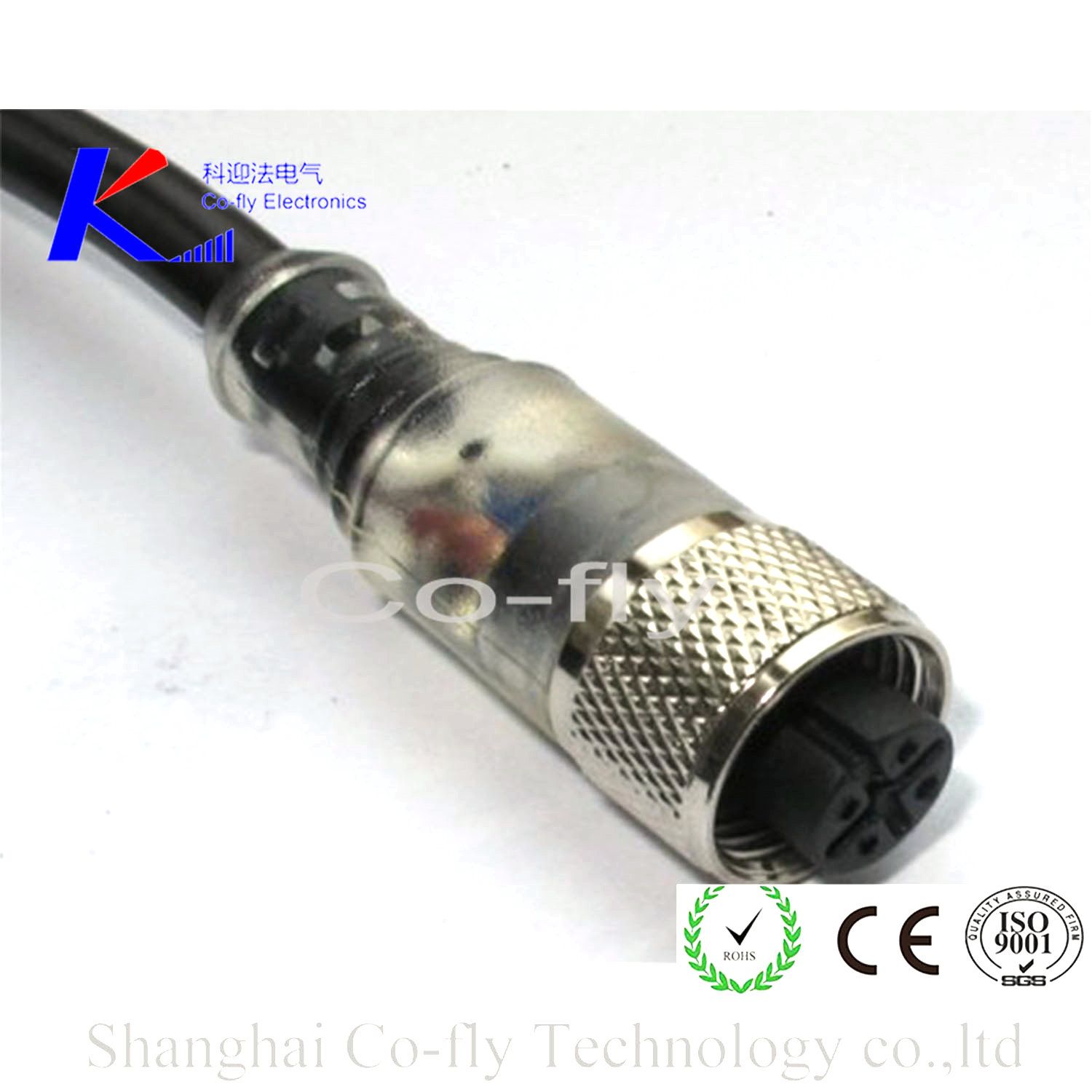 M12 Shielded Male & Female Molded Cable Electrical Connectors with LED Indicator PNP