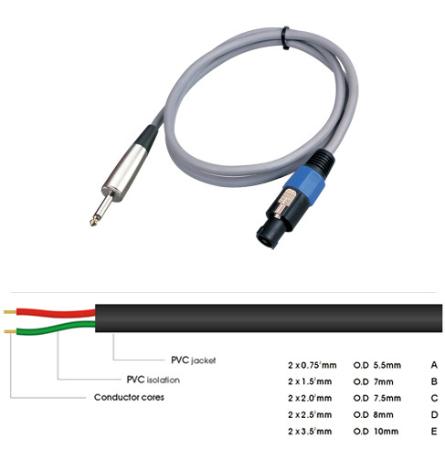Audio Cable Speaker Microphone Cable Speakon to 6.35 mm Connector OFC