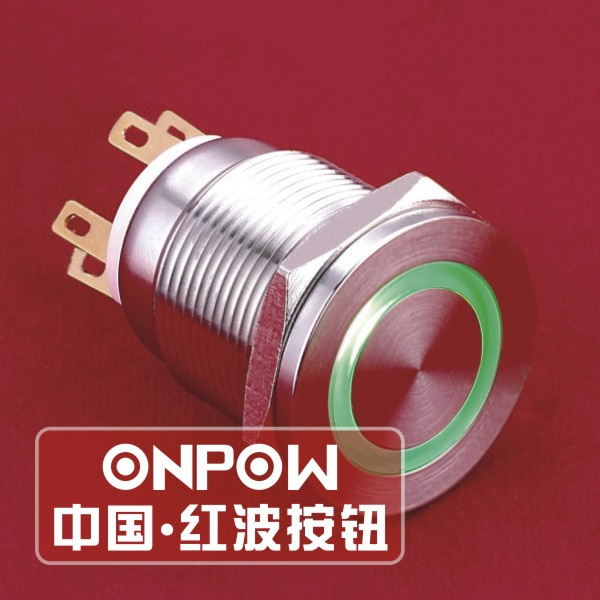 ONPOW 19mm Circle Illuminated Spdt Stainless Steel Push Button Switch (LAS1GQPF-11E/S) (Dia. 19mm) (CE, CCC, RoHS, REECH)