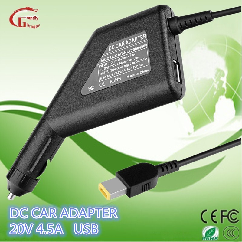 20V 4.5A Rectangular with Pin Laptop Car Charger for IBM/Lenovo 