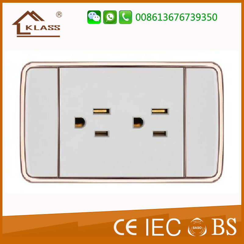 White PC Double 3pole Wall Switch Socket