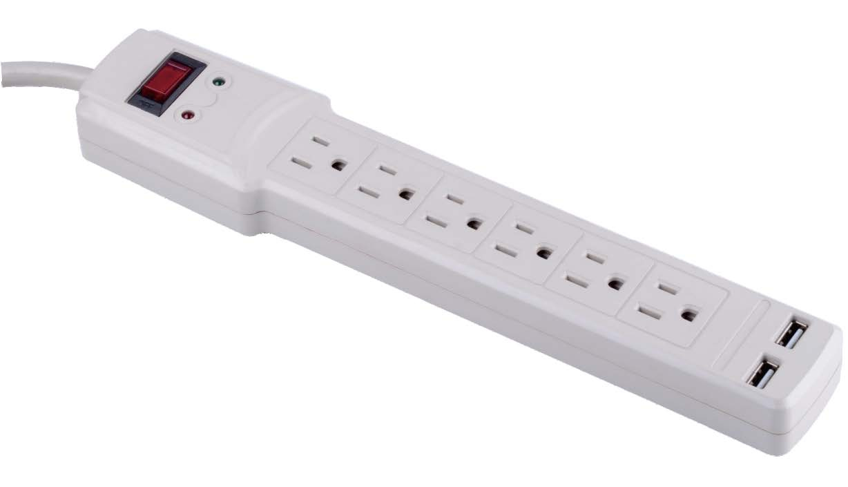 6 Outlets Surge Protector Power Strip with 2 USB Charging Ports Max 2.1A