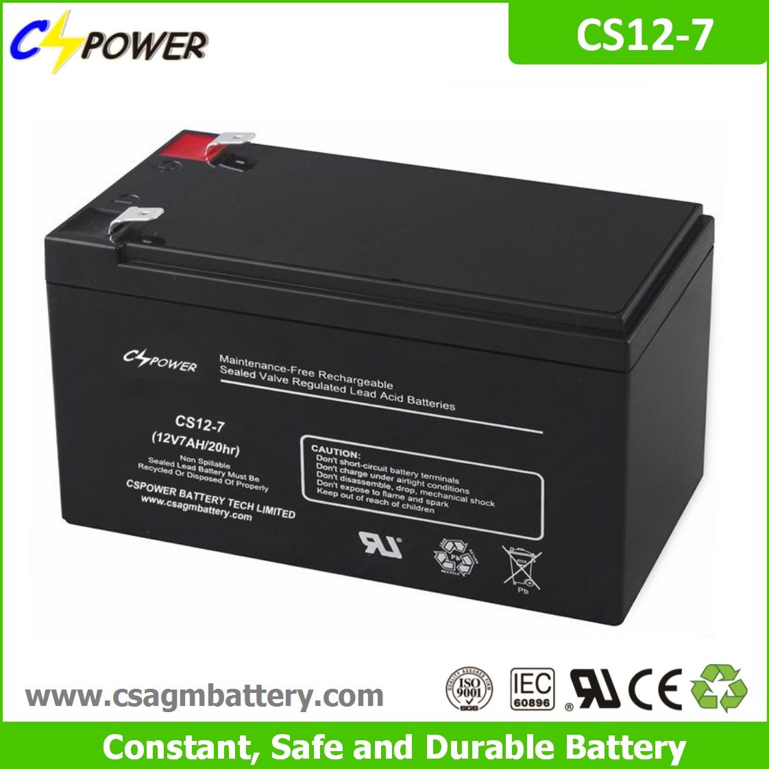 Cspower 12V 7ah Deep Cycle AGM Battery for UPS, Electronic Toy