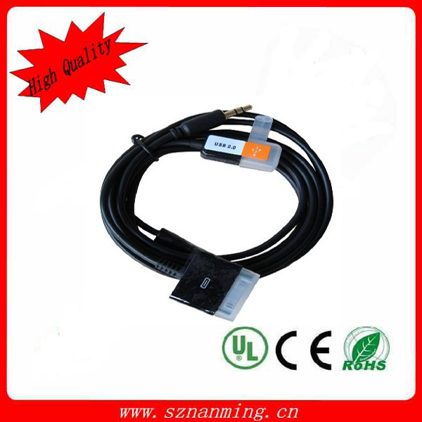 USB Car Charge + 3.5mm Aux Audio Dock Cable for iPhone4 4s