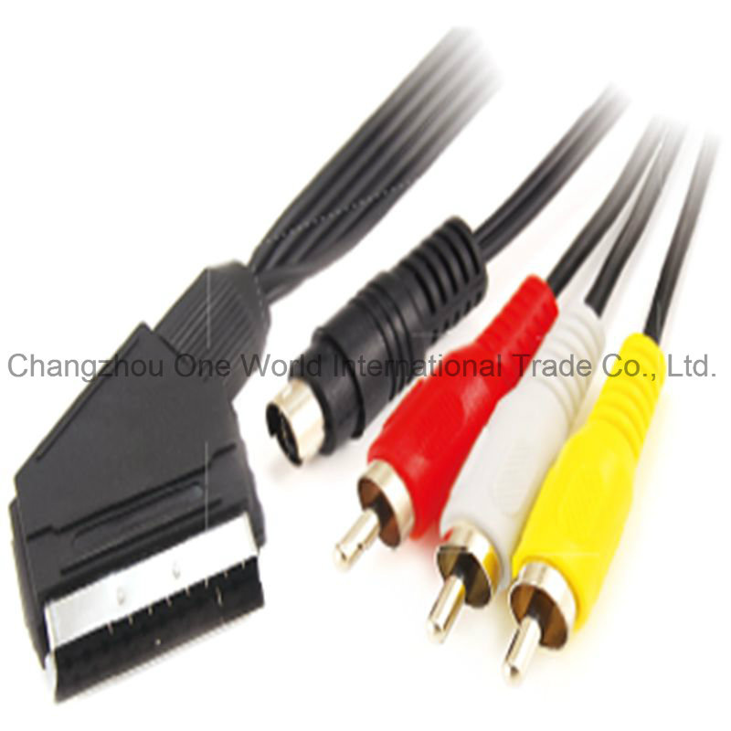 Scart Plug - 3RCA Plugs + S-Video Plug Cable