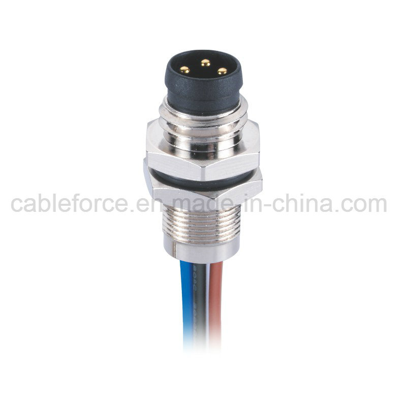 M8 3pin Male Panel Mount Connector for Sensor with Wire Rear Fastened