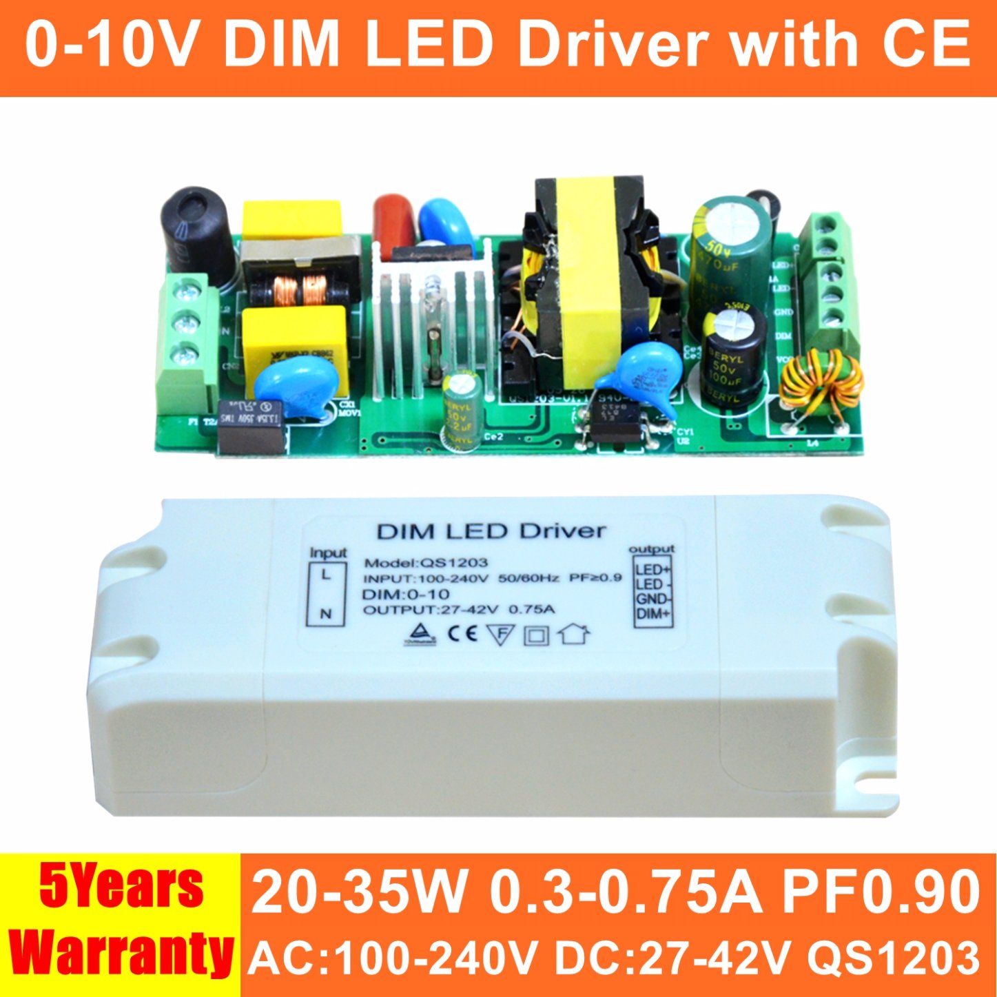 20-35W 0-10V Dimmable High PF LED Driver with Ce QS1203