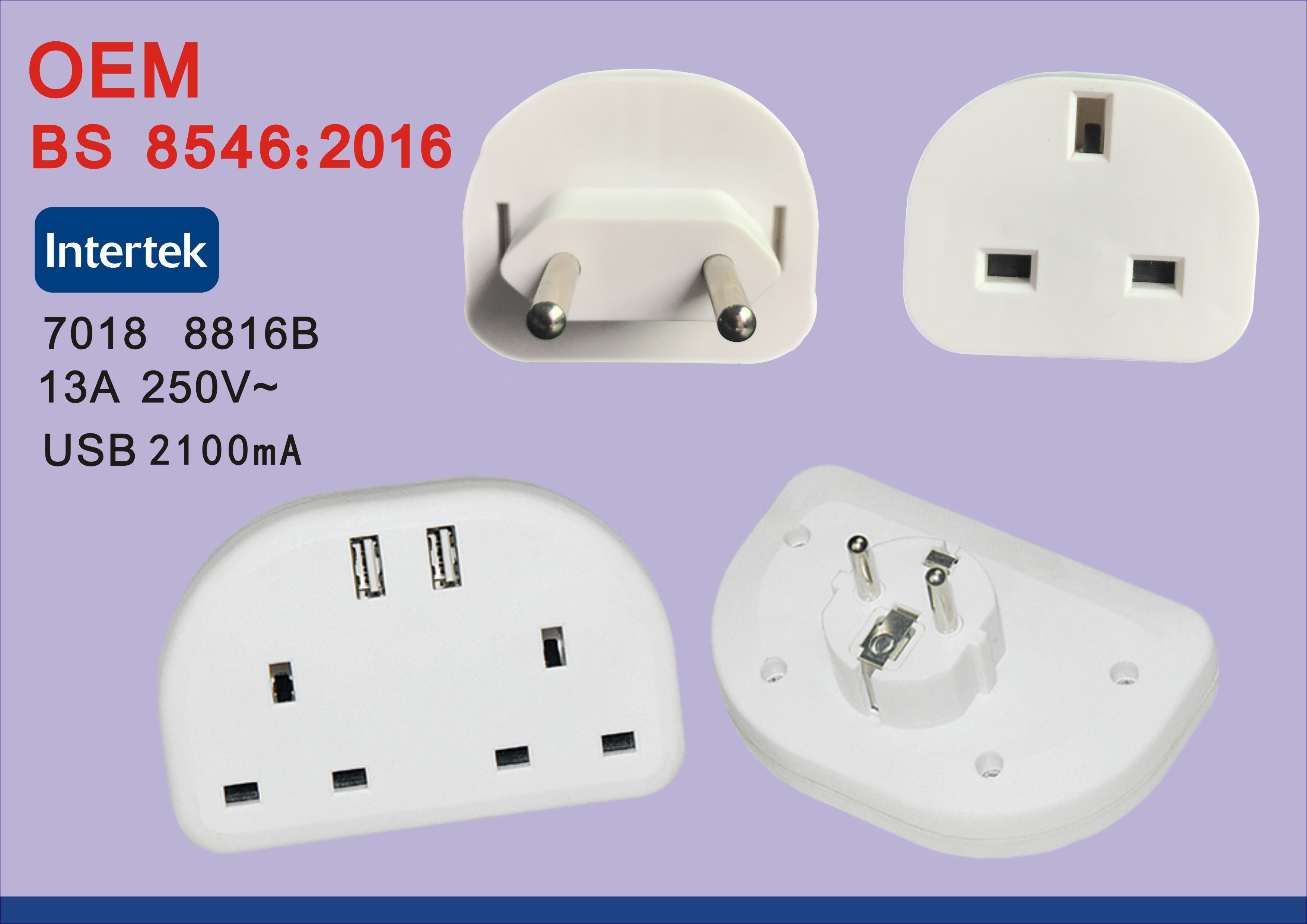 BS8546 Universal EU to UK Travel Power Plug Adapter Converter with USB