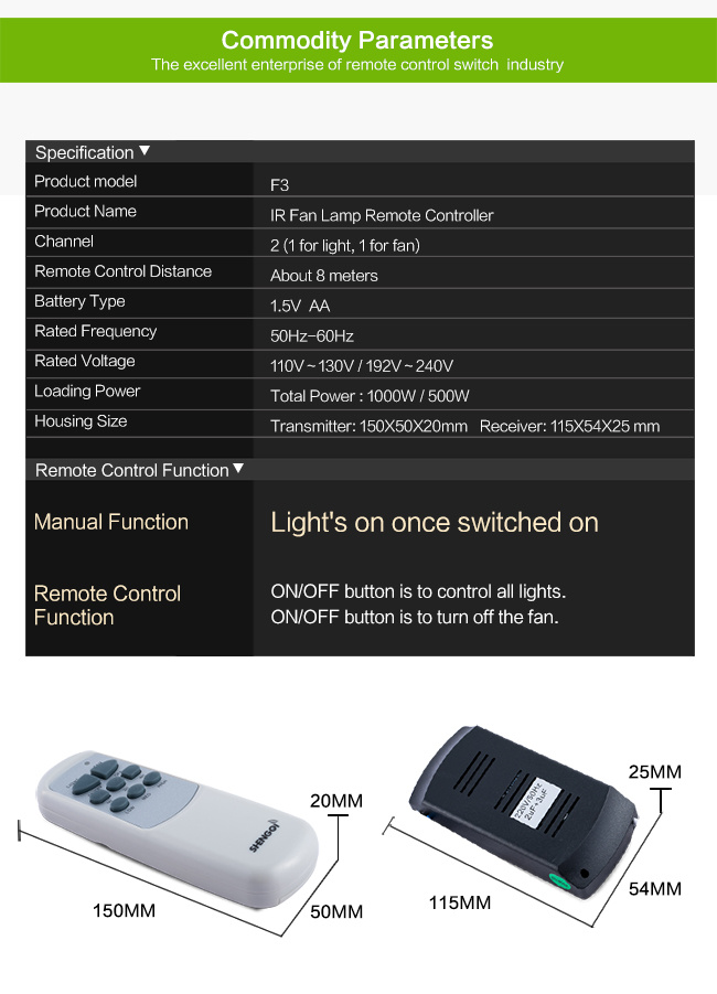 Universal Remote Switch for Smart House Fan Lamp