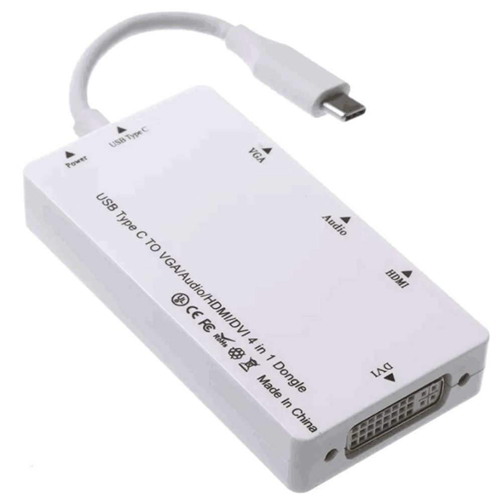 4 in 1 1080P USB 3.1 Type C to VGA HDMI DVI Cable Adapter for New MacBook with Audio Output