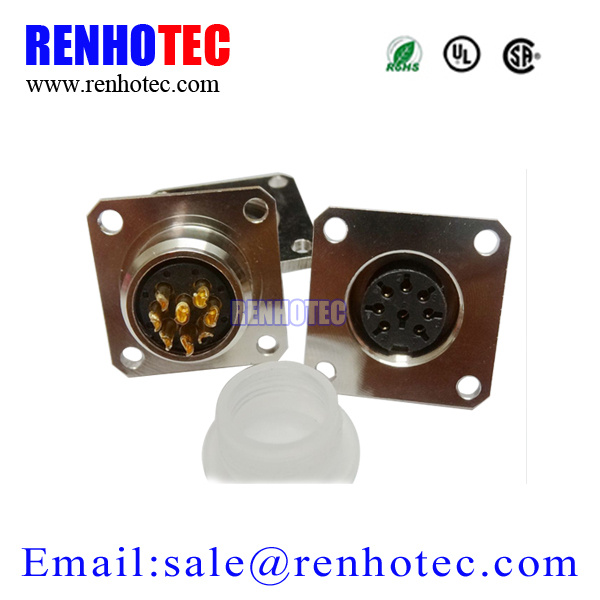 Solder Type Female Panel Mount Circular M16 Connector with 4 Hole Flange