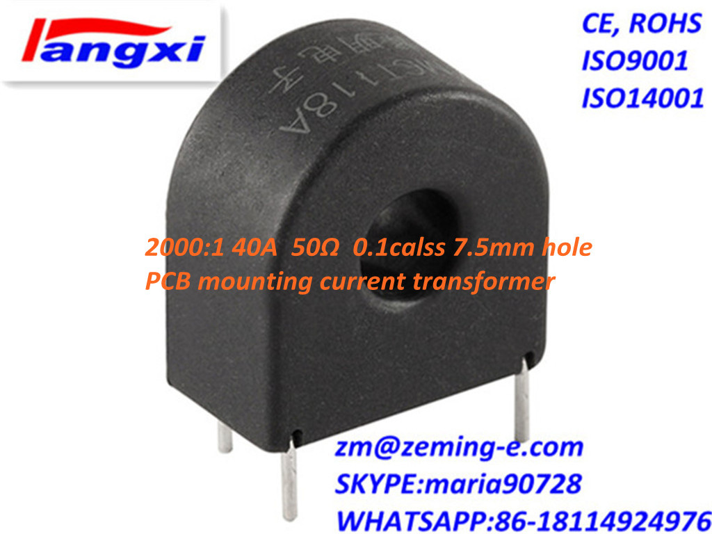 2000: 1 40A 50ohm 0.1class 7.5hole PCB Mounting Current Transformer Zmct118A