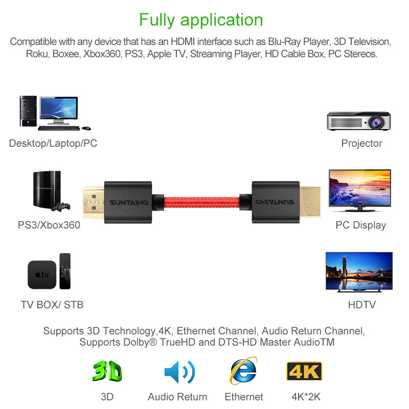 3m HDMI Cable for Surveillance System/Projector with Gold Plated Connector (1.4V)