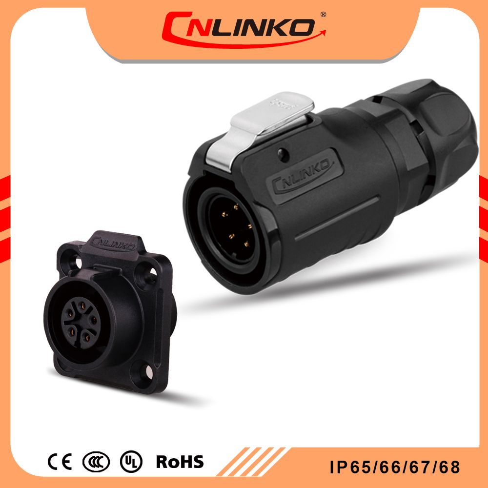 Cnlinko M16 5pin Round Pin Plug Socket Waterproof Military Connector with Waterproof Cap Power Cable Assembly