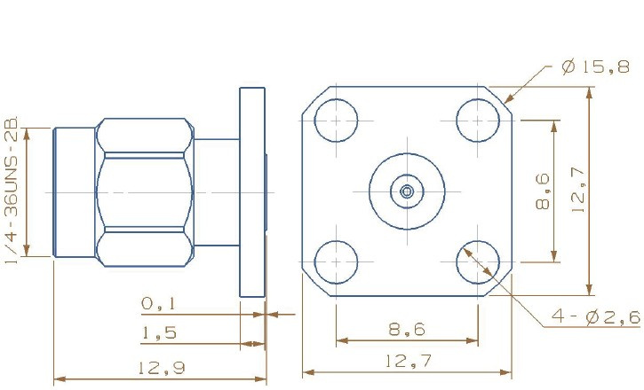 SMA-Kfd 2 Hole Flange Male Connector