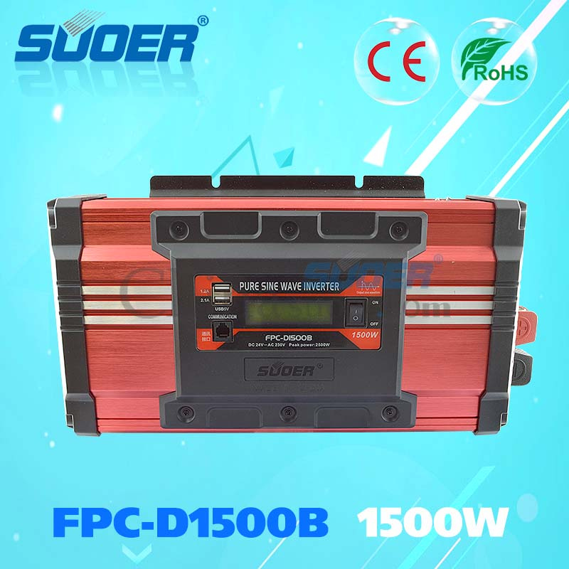 Suoer 1500W 24V 220V DC to AC Pure Sine Wave Solar Power Inverter (FPC-D1500B)